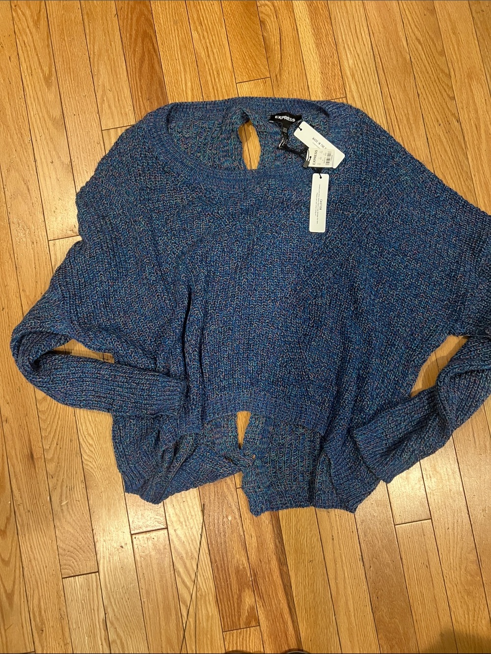 Express Women's Blue Marled Crewneck Sweater
